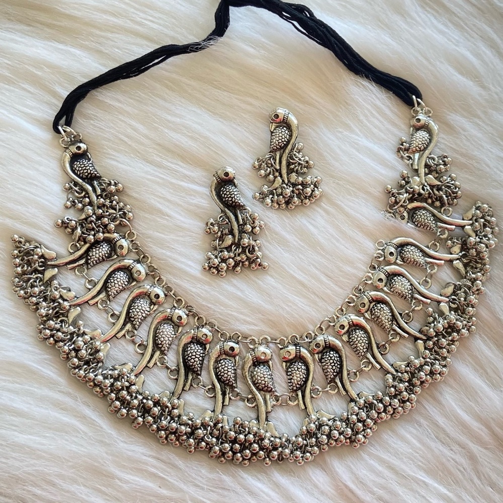 Oxidised Silver Matsya Choker Necklace
